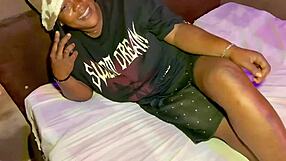 Chubby black ebony babe with huge ass tits calls girlfriend for dick delivery