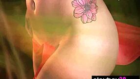 elizabeth marxs inked teen bares massive natural tits tropical forest striptease