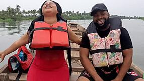 ebony babe takes big black cock doggystyle across the river passionately