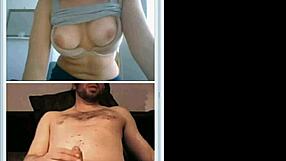 cute brunette teen flashes boobs on webcam and strokes stranger's cock to cum