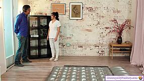 my heart races giving this young petite neighbor a slippery nuru massage with licks and monster cock play