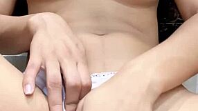 sweet petite babe fucks her own tight young pussy hard