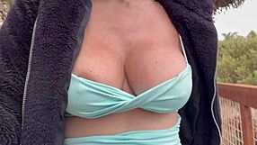 Artemisia's big natural tits sway on Italian beach hike