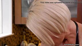 Milf femdom strapon pegs gagged bound man's ass in choking domination