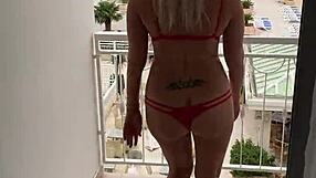 Lisa's Teasing Balcony Flash in Lingerie Shows Off Tattoo Wife Body