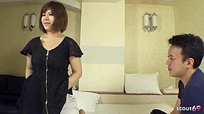 Curvy japanese cougar drills boy in bushy pussy for creampie uncensored