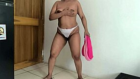 Perverted cousin dances seductively with big pussy lips and natural tits