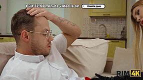 Rich Russian nerd rims blonde beauty in stockings for first time!