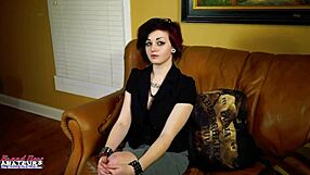 how does inked busty coed marcie swallow cum after deepthroat pussy slam?