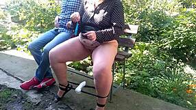 Sensual curvy stepmom lures fetish stepson with her flashing assets outdoors