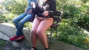 Sensual curvy stepmom lures fetish stepson with her flashing assets outdoors