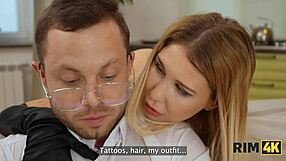 Rich Russian nerd rims blonde beauty in stockings for first time!