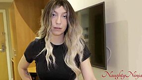 stepmom bends over in fishnets to ride my cock and boost my grades with squirting orgasms