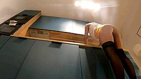 her stockings tease as cute housewife flashes panties under mini skirt