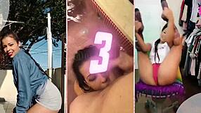 Petite latina flashes small tits and jerks pov while spied on