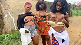 african lesbian masseuse oils busty ebony babe's perfect body, licks her to rough squirting orgasm