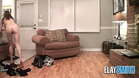 i try on this tight dress with heels showing my slender frame and massive tits