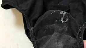 I can't resist rubbing my throbbing cock on girlfriend's dirty cum-stained panties