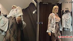 POV Busty Blonde Tries Lingerie You Peek and Rip Clothes Off in Dressing Room