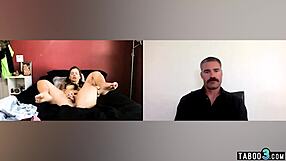 Keisha Grey's counselor makes her rip clothes and pound dildo in her shaved pussy on webcam