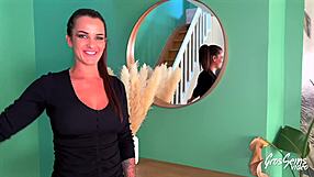 amy stone hot brunette offers her holes to two cocks for group fuck