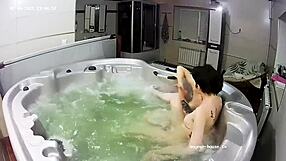 hey young lesbians finger each other in steamy bath