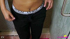 stunning bronze skinned model steps into steamy shower