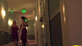 hey these three women are getting close on the bed with that strap-on fun