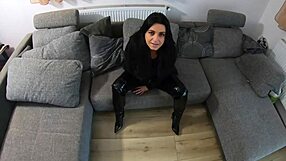 Leather-Clad American MILF Craves Cum On Fur Vest After Deep Blowjob