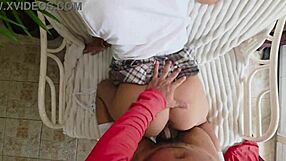 stepsister models tight student uniform skirt flashing petite pussy making him lose control instantly