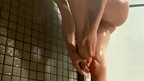 that cute gym girl with amazing skinny body showers off sweat