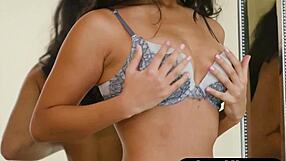 hey, check out this busty petite milf stripping lingerie to flaunt perky boobs and perfect ass.