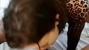 french milf deepthroats rims in red satin leopard bodysuit heels pov