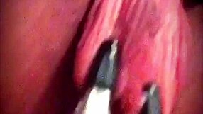 look at these big pink pussy lips dangle and stretch with weights