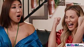 Three girls lose bet to black stud won't believe their hairy pussy licking facesitting orgy