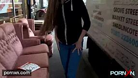 horny skinny brunette leyla flashes shaved pussy in public lingerie