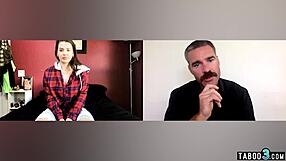 Keisha Grey's counselor makes her rip clothes and pound dildo in her shaved pussy on webcam