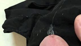 I can't resist rubbing my throbbing cock on girlfriend's dirty cum-stained panties