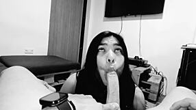 finale! retro latina deepthroats like crazy then rides cowgirl for epic creampie