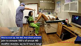 Nurse Lenna Lux spreads Stefania Mafra's pussy wide with speculum as Doctor Tampa watches gyno exam closely!