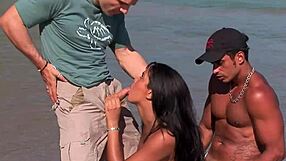 Babalu's holes filled with cocks on sandy beach orgy!!