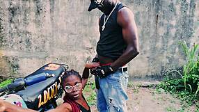 petite biker gangster fucks standing on bike in public garage