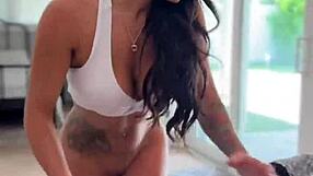 wanna taste juicy big-tits brunette alice thunder teasing her wet pussy before monster cock dive?