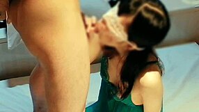 Slim Cute Wife In Green Lingerie Blows Younger BF To Cum Homemade