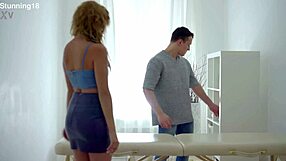 Blonde Babe's Shaved Pussy Pounded Rough On Massage Desk After Lick