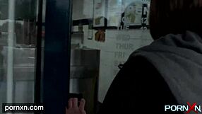 horny skinny brunette leyla flashes shaved pussy in public lingerie