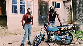 petite biker gangster fucks standing on bike in public garage