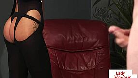 Hey these alluring british femdoms in heels film and humiliate a wanking guy in cfnm group domination