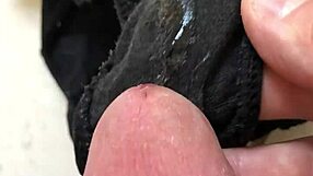 I can't resist rubbing my throbbing cock on girlfriend's dirty cum-stained panties