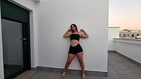 Sexy latina babe dances her big ass on terrace teasing hard